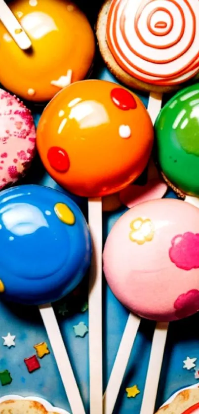 Colorful lollipop-themed mobile wallpaper with vibrant designs.