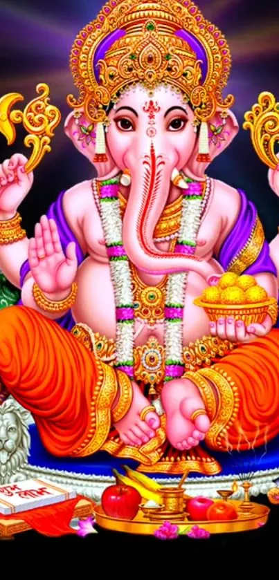 Vivid Lord Ganesha phone wallpaper with traditional elements.