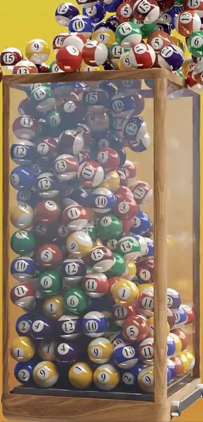 Vibrant lottery balls in a transparent container.