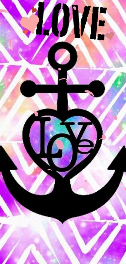 Colorful anchor with love theme on a vibrant background.