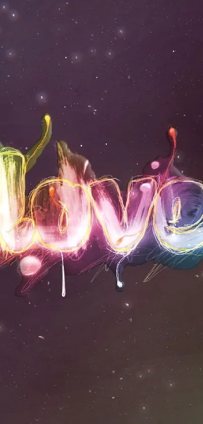 Colorful neon 'Love' text with dark background.