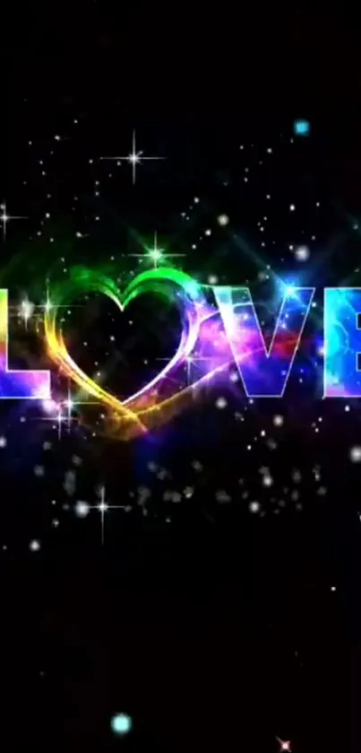 Neon love design with vibrant colors and cosmic glow.