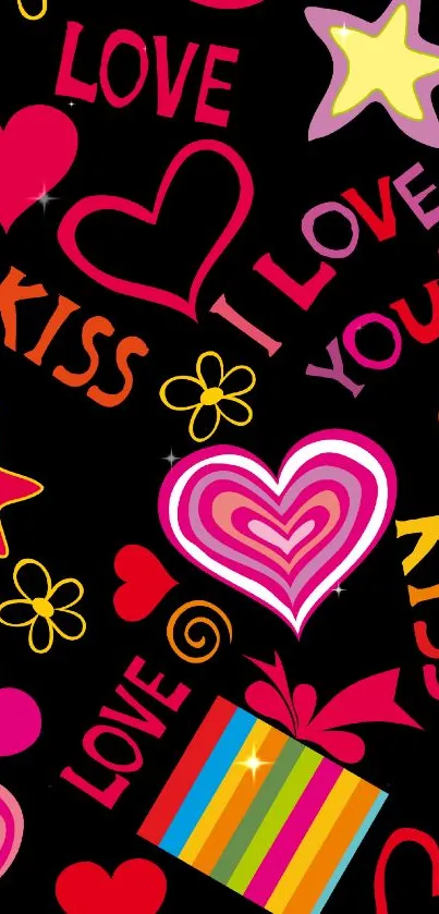 Colorful love and heart themed phone wallpaper with vibrant designs.