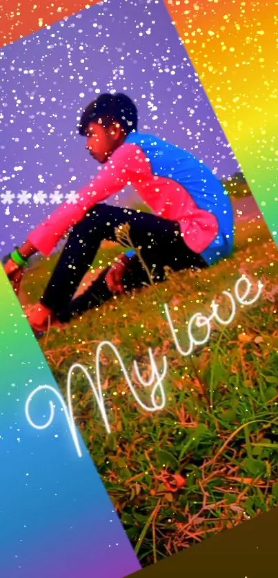 Colorful wallpaper with "My Love" text and vibrant design.