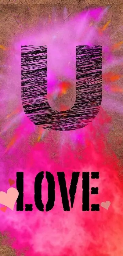 Colorful 'LOVE' text with a pink splash effect and heart symbols.