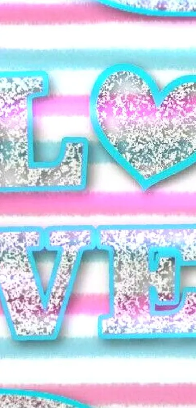 Colorful love wallpaper with pastel stripes and glitter accents.