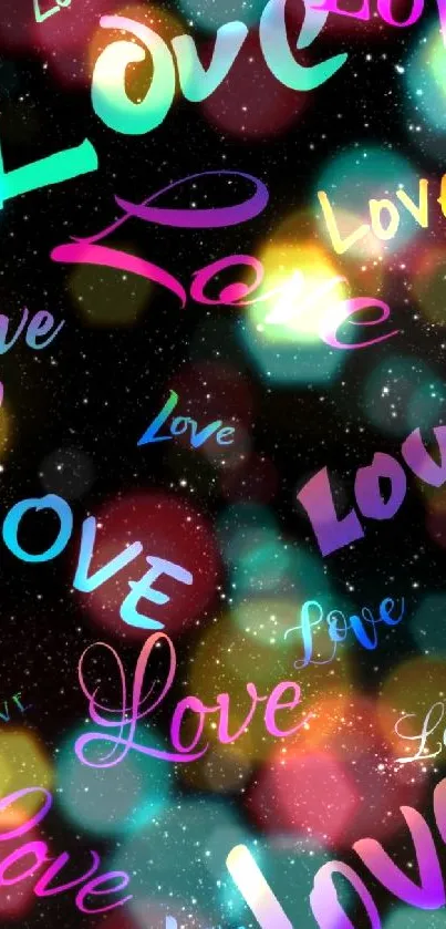 Colorful Love typography on a starry black background.