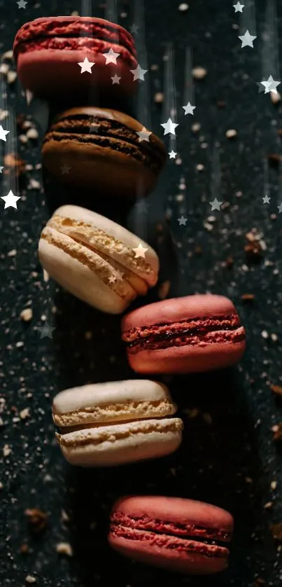 Vibrant macaron wallpaper with dark background and star accents.