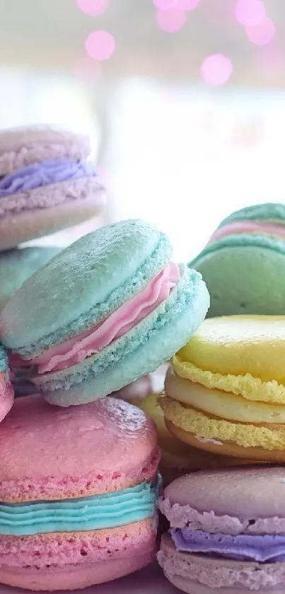 Delightful pastel macarons stacked elegantly on a white plate.