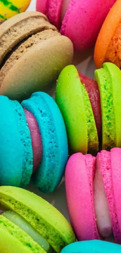 Colorful macarons in vibrant shades for a playful mobile wallpaper.