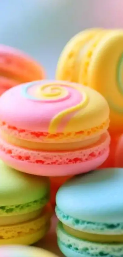 Colorful pastel macarons in a sweet stack.