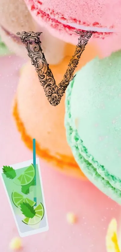 Colorful macaron design with decorative letter V.