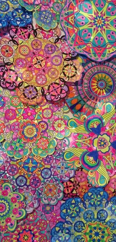 Colorful mandala art wallpaper with vibrant geometric patterns.