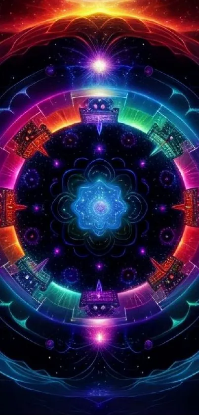 Colorful cosmic mandala design for phones.