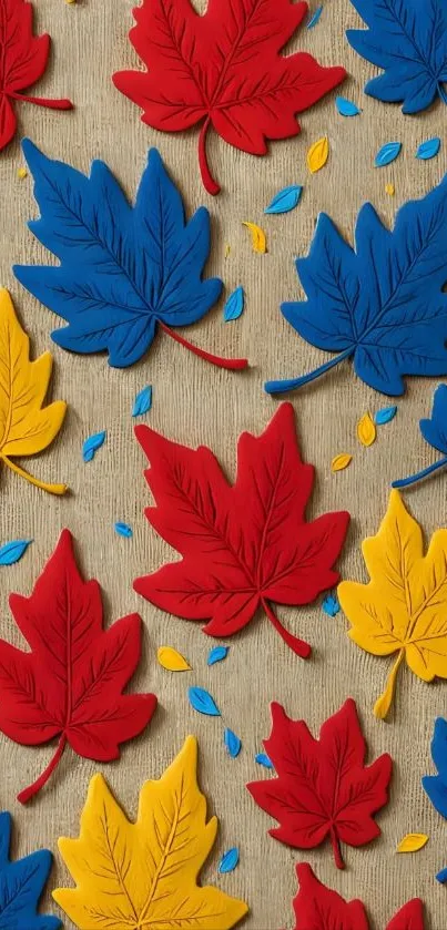 Colorful maple leaves on beige background