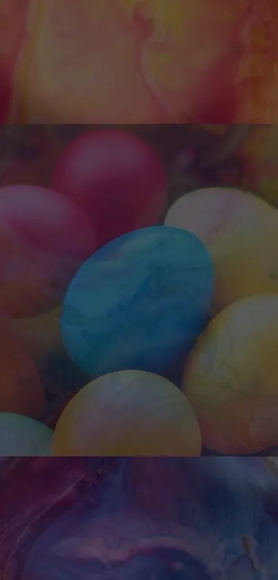 Colorful marble eggs in a vibrant artistic background.