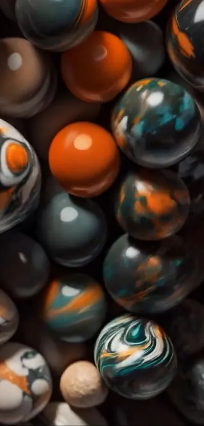 Colorful marble spheres create a vibrant pattern.