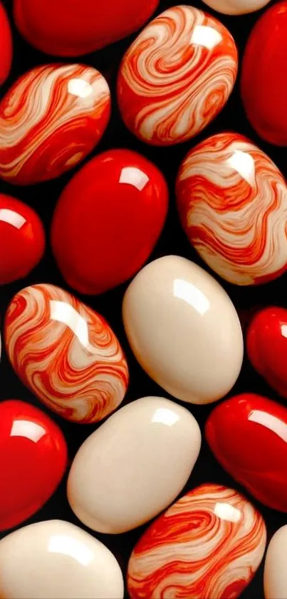 Red and white glossy marble textured wallpaper for phones.