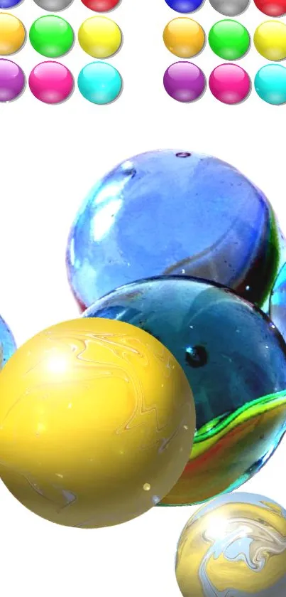 Colorful marble orbs on a white background.