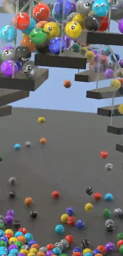 Colorful marbles cascade in abstract art wallpaper.