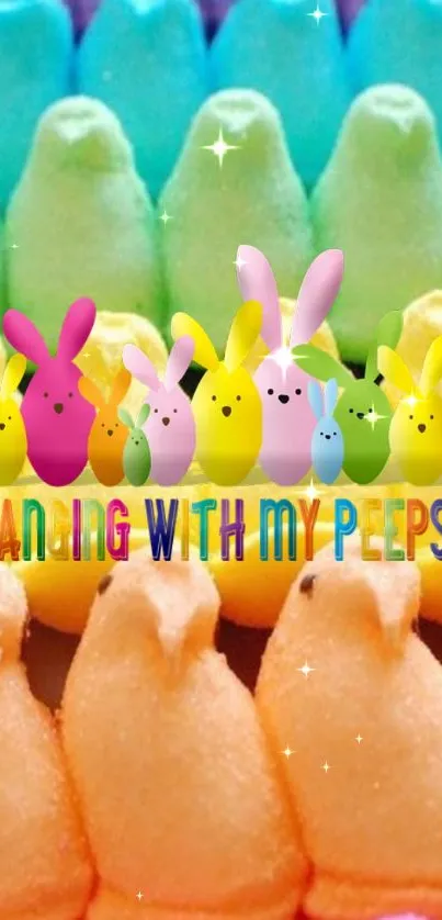 Vibrant mobile wallpaper with colorful Peeps.