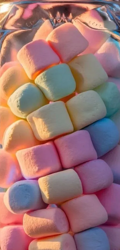 A jar filled with colorful pastel marshmallows.