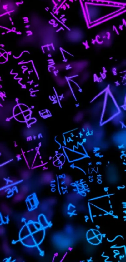 Neon math equations on dark wallpaper.