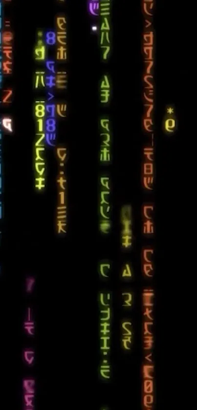 Colorful matrix-style codes on a black background.