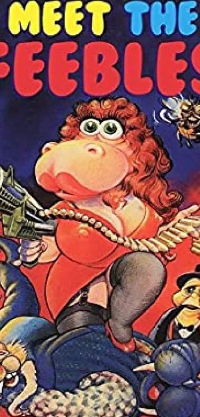 Vibrant 'Meet the Feebles' mobile wallpaper with colorful characters.