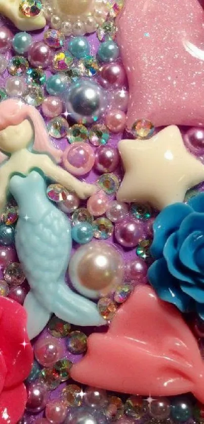 Vibrant phone wallpaper with mermaid and colorful beads.