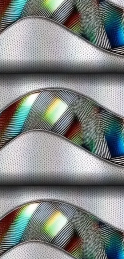 Abstract colorful wave pattern with metallic texture.
