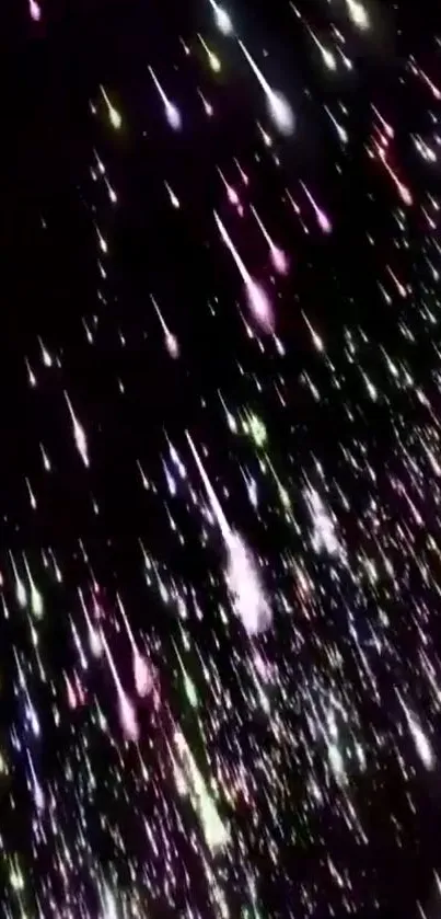 Colorful meteor shower mobile wallpaper with vibrant streaks.