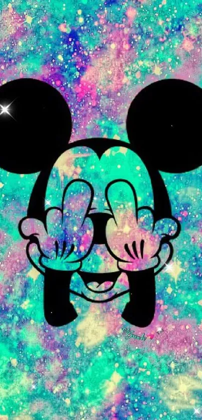 Vibrant Mickey Mouse wallpaper with galaxy background.