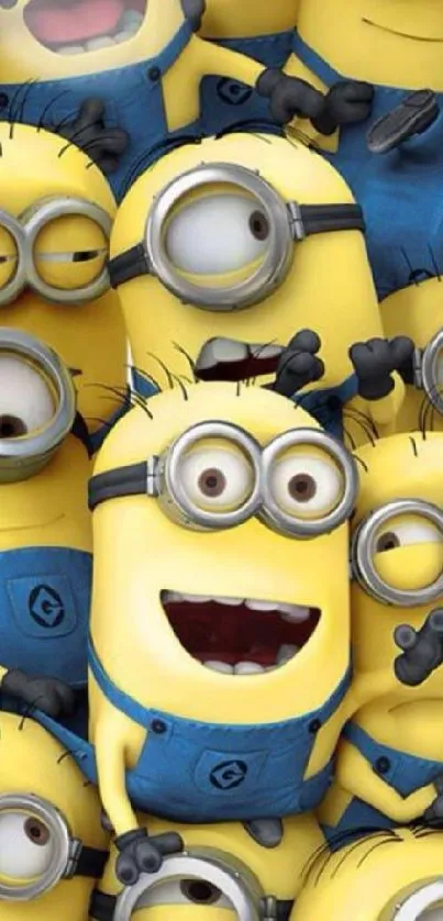 Vibrant Minions wallpaper, filled with cheerful yellow characters on mobile.