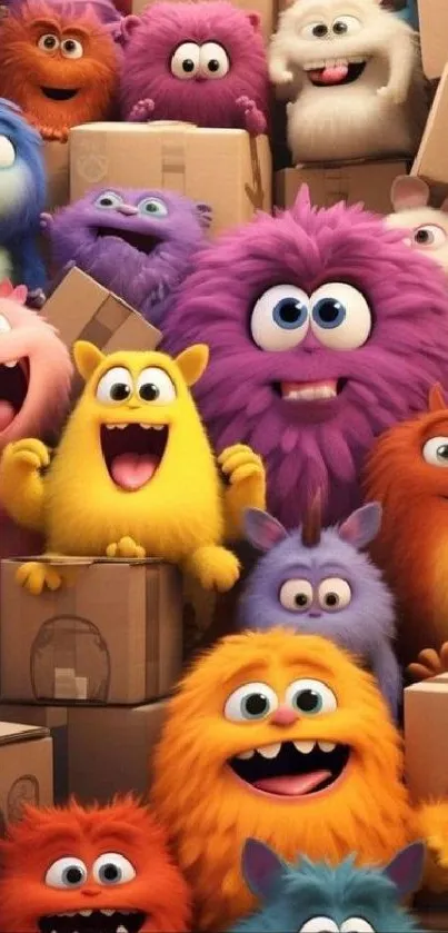 Colorful animated monsters on a playful backdrop