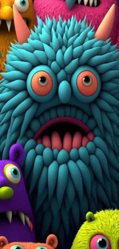 Colorful monsters gathering with quirky expressions.