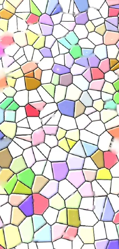 Colorful mosaic wallpaper with geometric shapes and vibrant design.