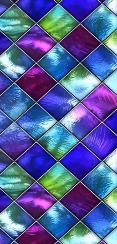 Colorful mosaic pattern with blue and purple tiles.