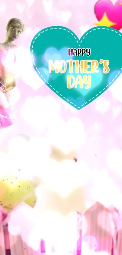 Mother's Day wallpaper with fairy and hearts in pink.