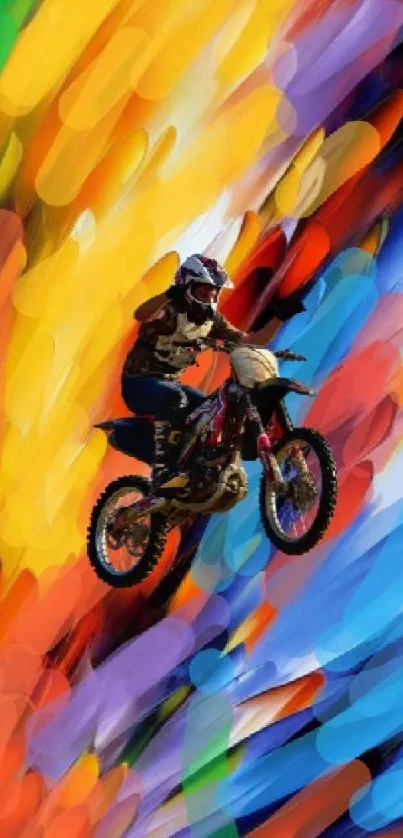 Motocross rider on a colorful abstract background wallpaper.