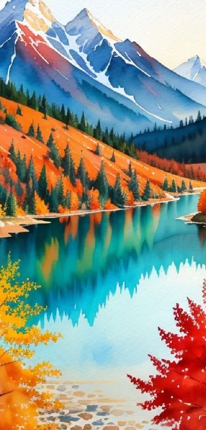 Colorful mountain lake with autumn foliage and reflections.