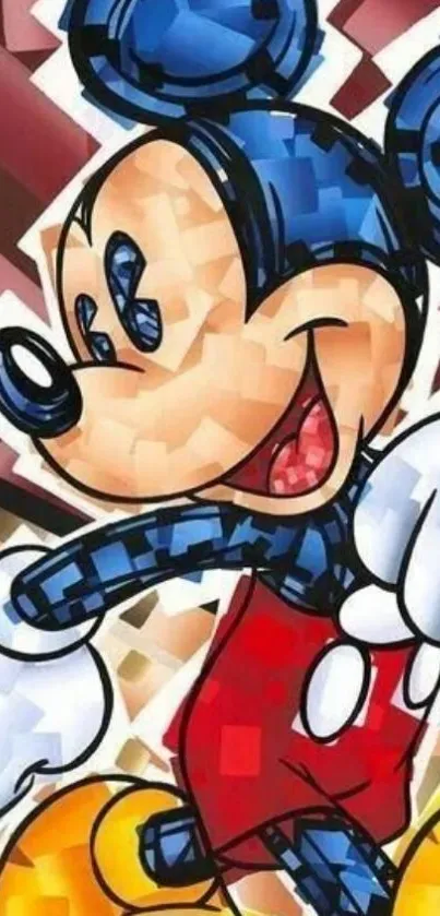 A vibrant mosaic art depiction of a classic cartoon mouse character.