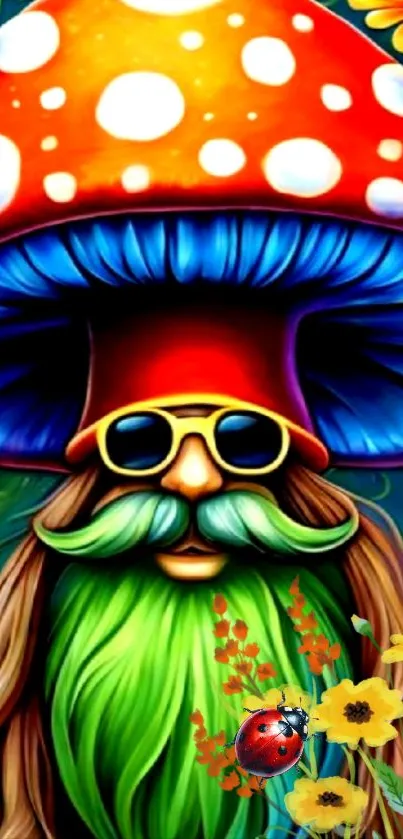 Colorful psychedelic mushroom design with vibrant colors for mobile wallpaper.