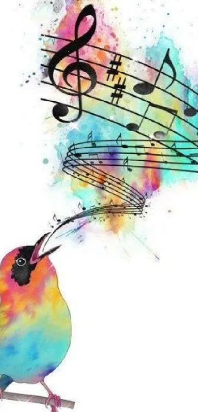 Colorful bird with musical notes art design on white background.