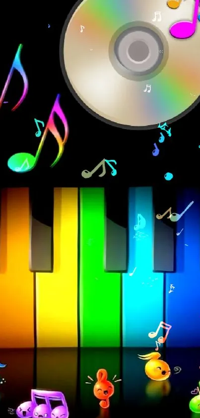 Colorful music keyboard with vibrant notes.