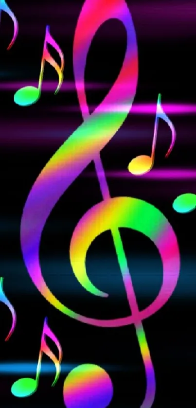 Colorful music notes on black background wallpaper.