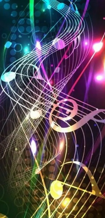 Colorful glowing music notes wallpaper.