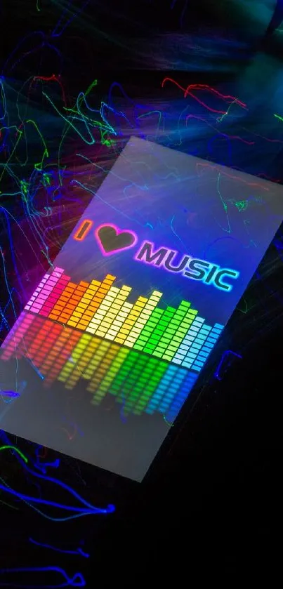 Vibrant neon music wave wallpaper design.