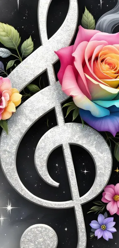 Colorful musical wallpaper with flowers.