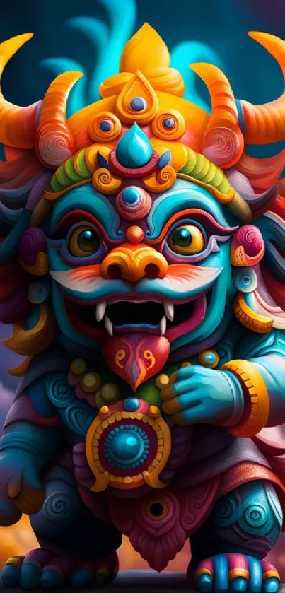 Colorful mythical creature with vibrant colors on mobile wallpaper.